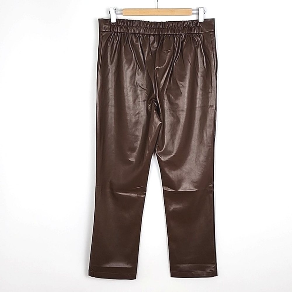 DKNY Jeans Women's Brown Faux Leather Pants Straight Leg Pockets M - Picture 2 of 11